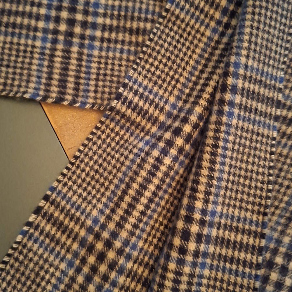 Blue, Gray & Black Check/Plaid Super Soft & Cozy Scarf with Fringe/Tassel Trim
